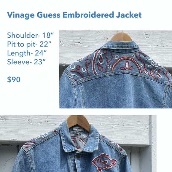 Embroidered Vintage Guess Denim Jacket - Picture 4 of 5